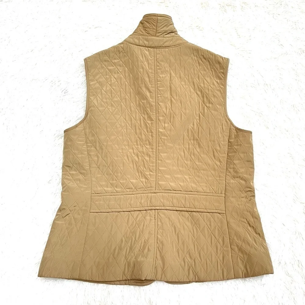 Talbots Diamond Quilted Fleece Lined Tan Vest Corduroy Detail Size, Petite Small